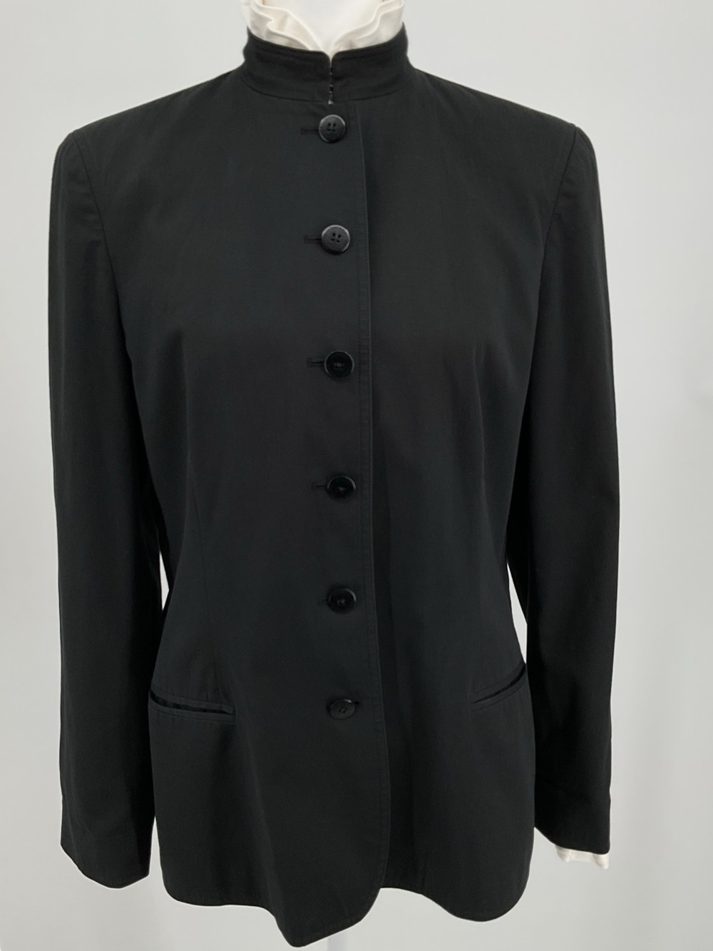 Lauren Ralph Lauren Black Stand Collar Blazer Minimalist Tailored Jacket Size 10